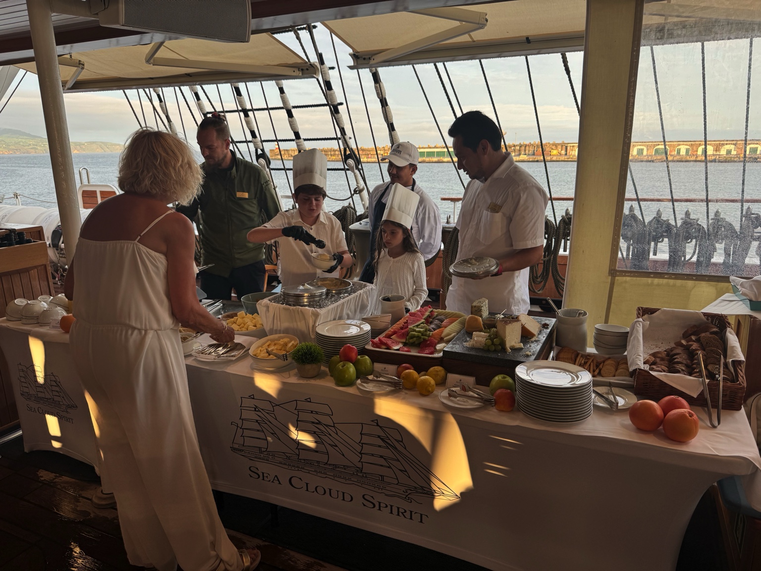 Families enjoying a culinary experience aboard Sea Cloud Spirit
