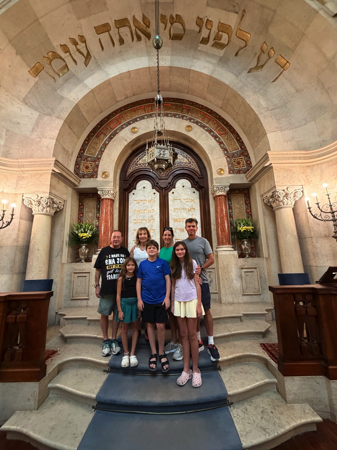 Family visiting a historic synagogue on a Jewish heritage journey