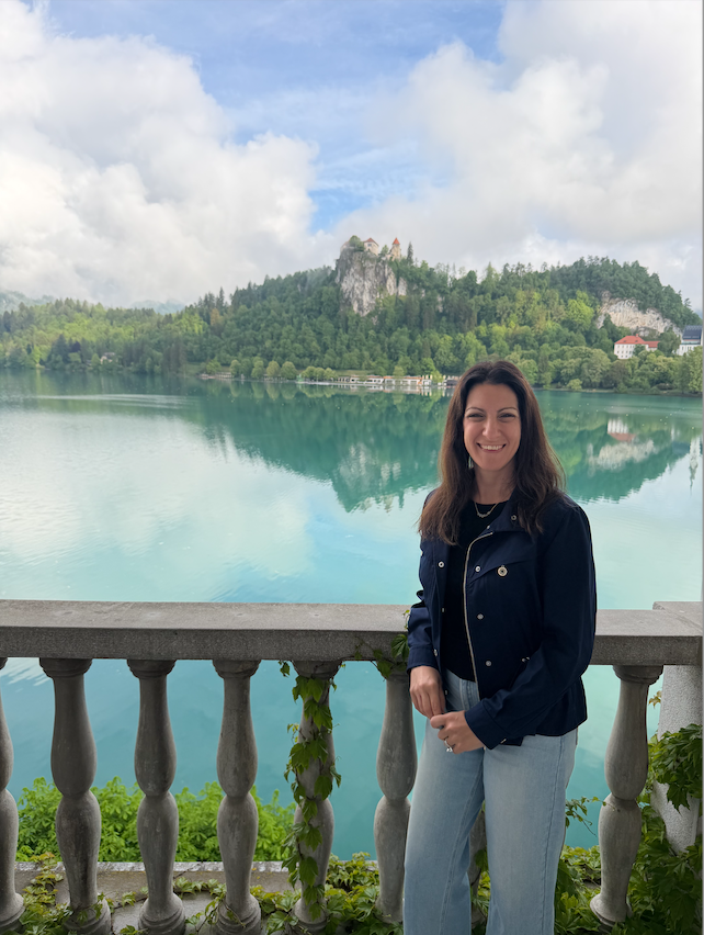 Lisa Rubin Reich by a lake in Slovenia